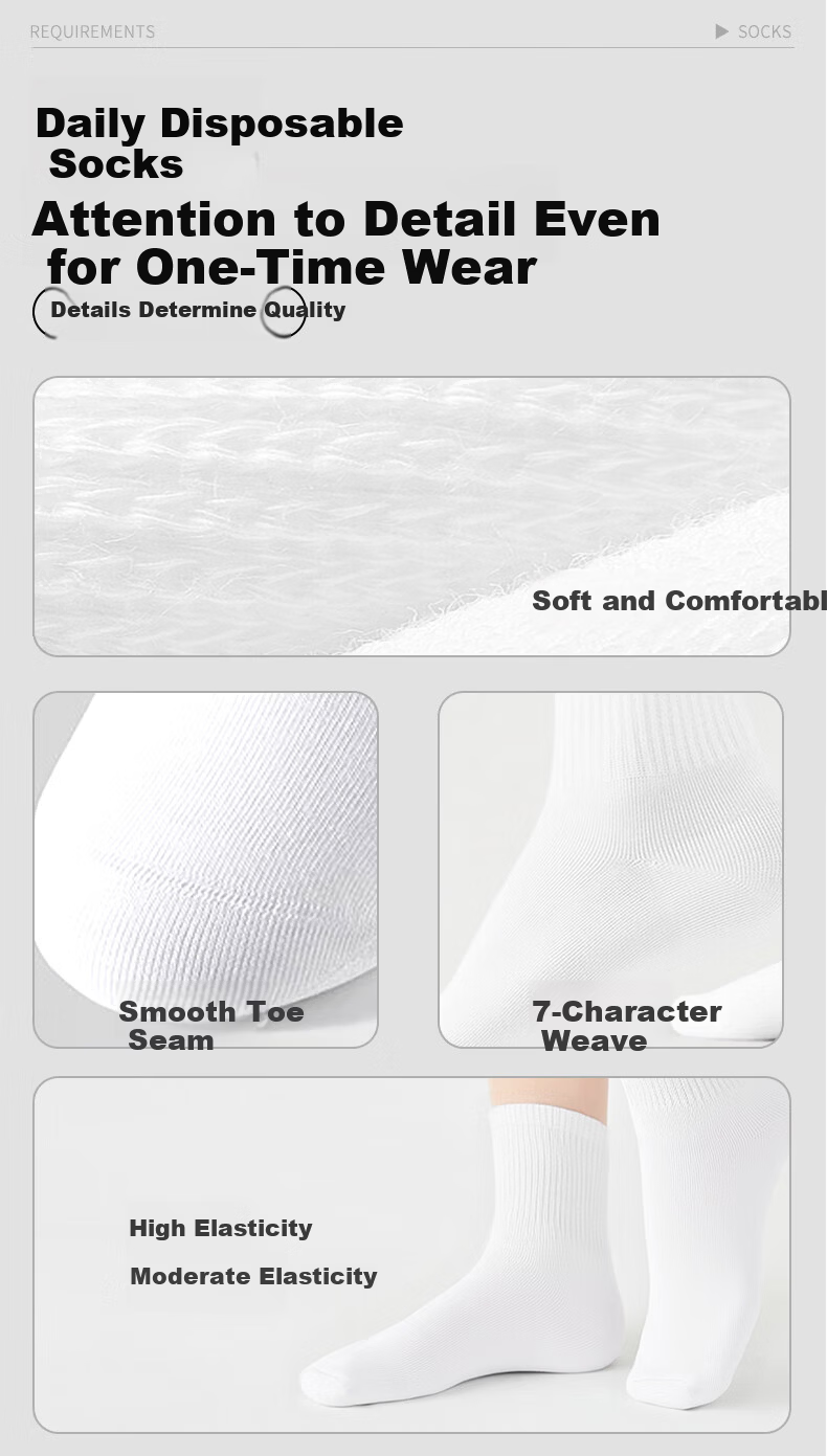 MiiOW Disposable Mid-Calf Black Socks Unisex Lightweight Sports Socks 7 Pairs Black 8