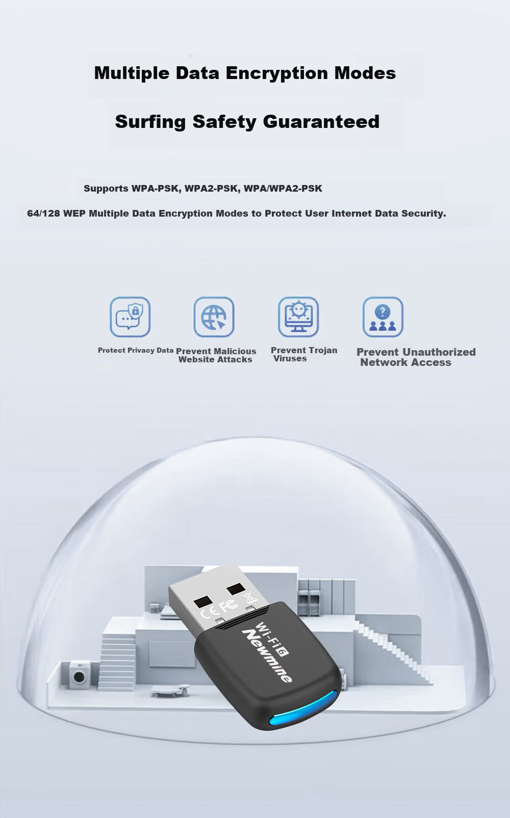 Newmine AC1300 USB Wireless Network Adapter Driver-Free Dual Antenna 1300Mbps Dual-Band WIFI for Desktop And Laptop External Use 4