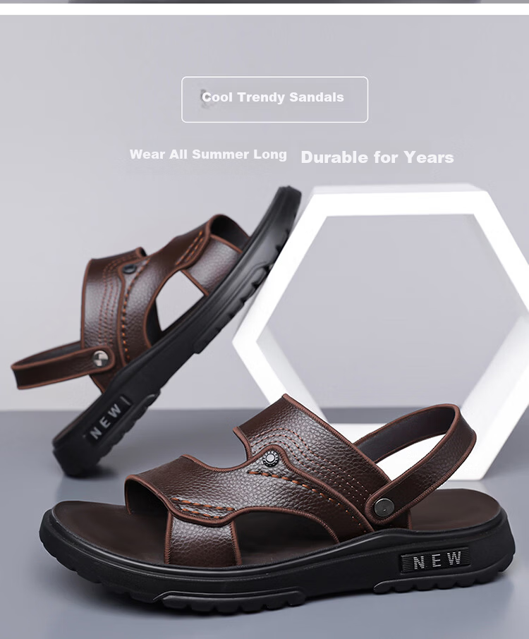 Woodpecker Men's Sandals 2026 New Genuine Leather Thick Sole Beach Shoes Summer Outdoor Non-Slip Wear-Resistant Dual-Purpose Slippers Driving 5