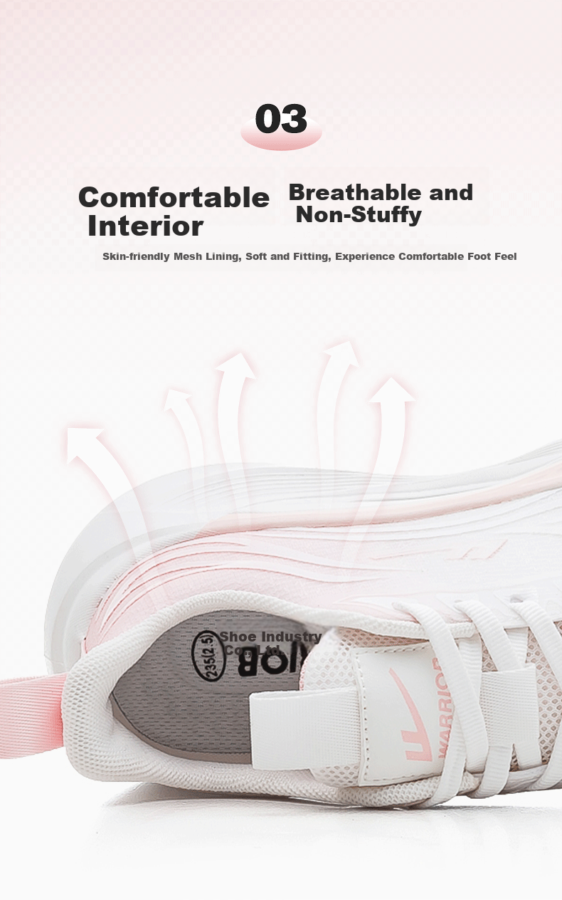 Warrior Official Women's Casual Sports Shoes Winter New Warm Comfortable Soft Sole White Pink Size 40 8