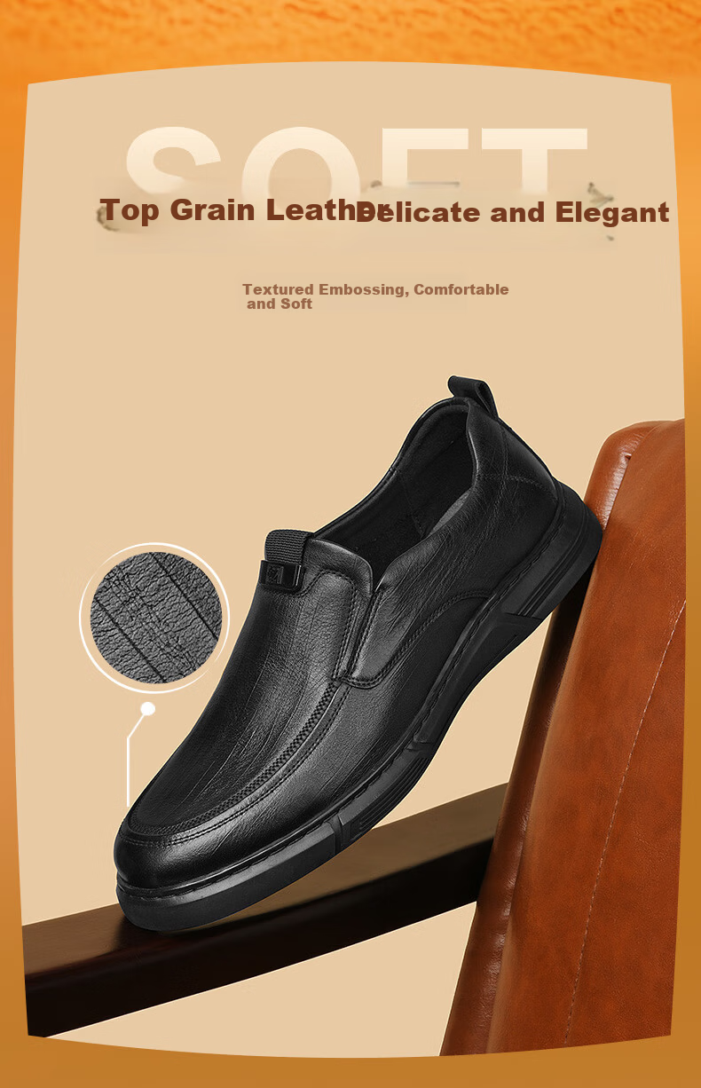 HLA Men's Slip-On Leather Shoes Soft Sole Comfortable Durable Casual HAAPXM1DBA040 Black Size 44 4
