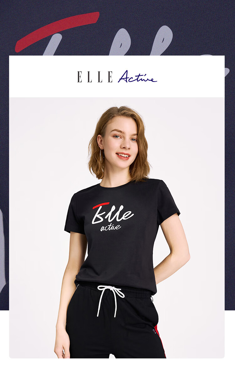 ELLE ACTIVE Fashion Versatile Antibacterial Short Sleeve T-Shirt Women Slim Fit High Cotton Content Summer New Round Neck Top Navy Blue XL 1