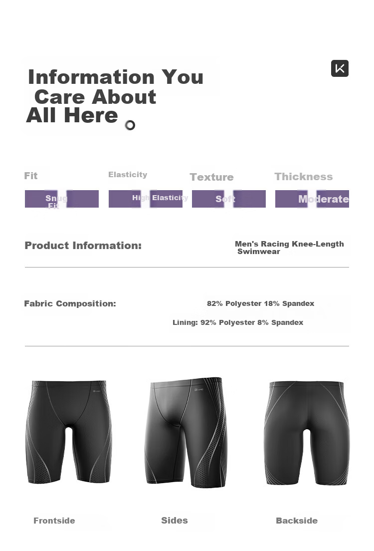 Keep Men's Quick-Dry Anti-Embarrassment Five-Point Swim Trunks Professional Racing Swimwear 131 Black XL 4
