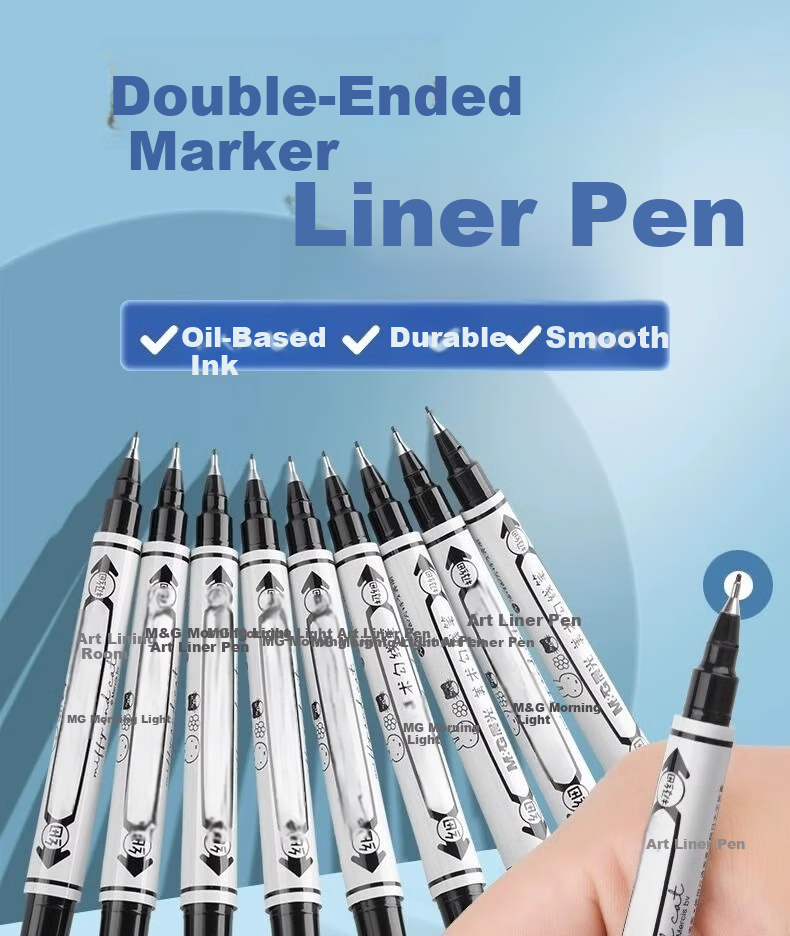 M&G M&G Black Dual-Tip Marker Pen, Waterproof Marker Oil-Based Pen, Children's Student Outlining Pen, Office Supplies, 12 Pcs SPM21302A 1