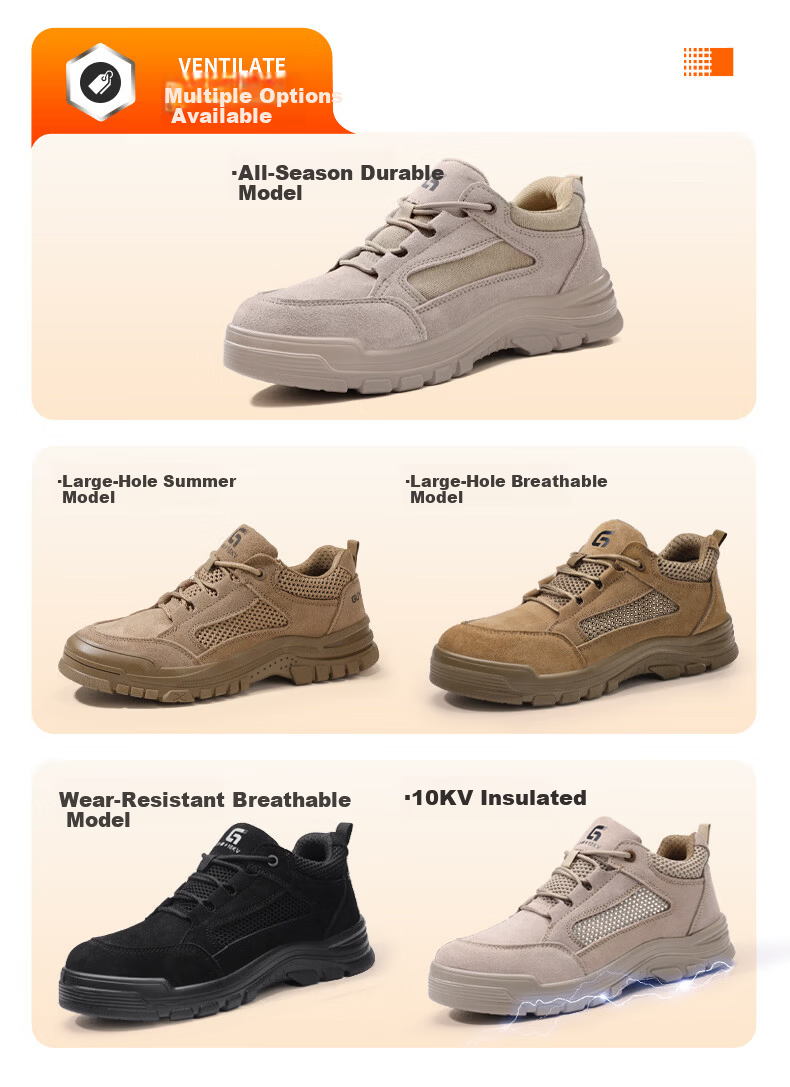 GUYISA Men's Summer Breathable Anti-Smash Anti-Puncture Steel Toe Lightweight Comfortable Safety Work Shoes 5115LT Size 39 8