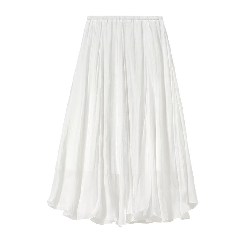 Shangdu Bila Elegant Radiant Half Skirt for Women Summer Soft Style Slimming A-Line Skirt Lightweight Draped Elastic Waist Flared Skirt