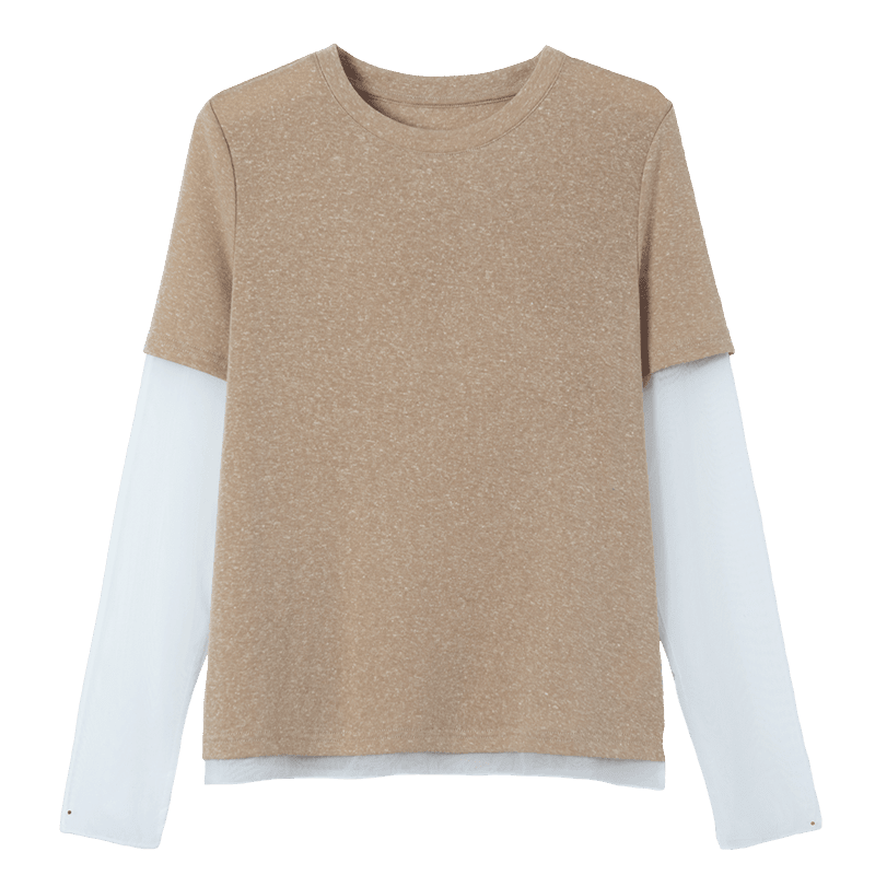 Demana Breathable Linen Spring Simple Colorblock Crew Neck Slim Fit Stretchy Women's T-Shirt