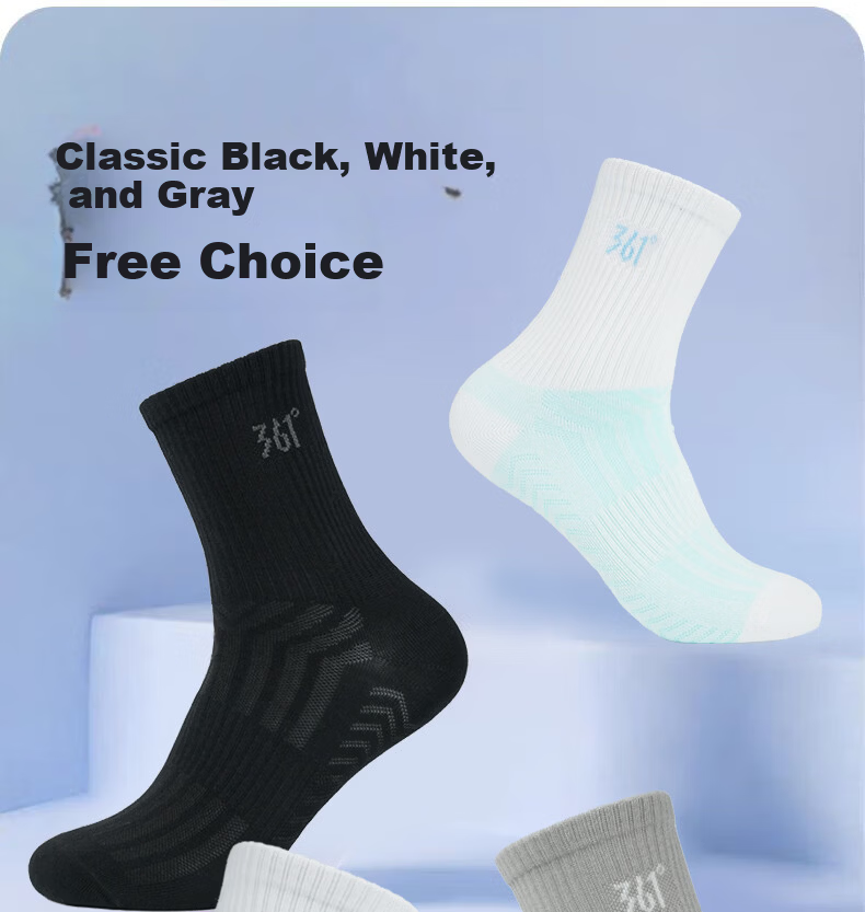 361° Authentic Unisex Spring Summer Sweat-Absorbing Breathable Mid-Calf Socks Men's Odor-Resistant Sports Long Socks Gray - 6 Pairs One Size 13