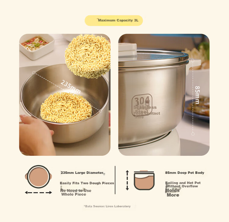Liven Little Steel Man 304 Stainless Steel Electric Hot Pot Small 2-3 Person Electric Cooking Pot Detachable Non-Coated 3L Travel Hot Pot DHG-J346 8