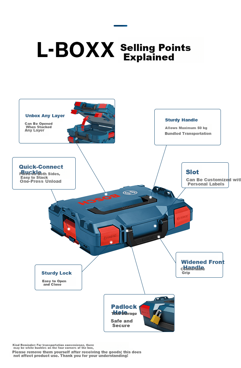 BOSCH Professional Toolbox Durable Portable Multi-Functional Large Capacity Household Hardware L-Boxx 136 5