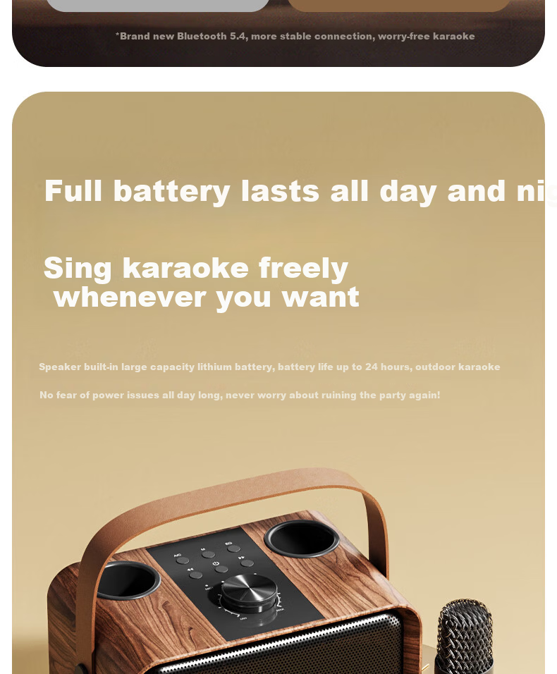 IKF M1 Wireless Karaoke Microphone Speaker All-in-One Home KTV Outdoor Bluetooth Speaker Wood Grain Brown 14
