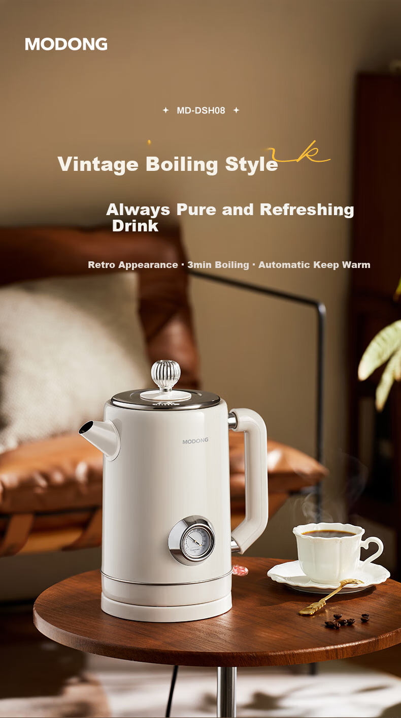 Modong Electric Kettle Double-Layer Anti-Scald 1.8L Large Capacity Household Electric Kettle 316 Stainless Steel Inner Liner 1500W High Power Fast Boiling MD-DSH09 1