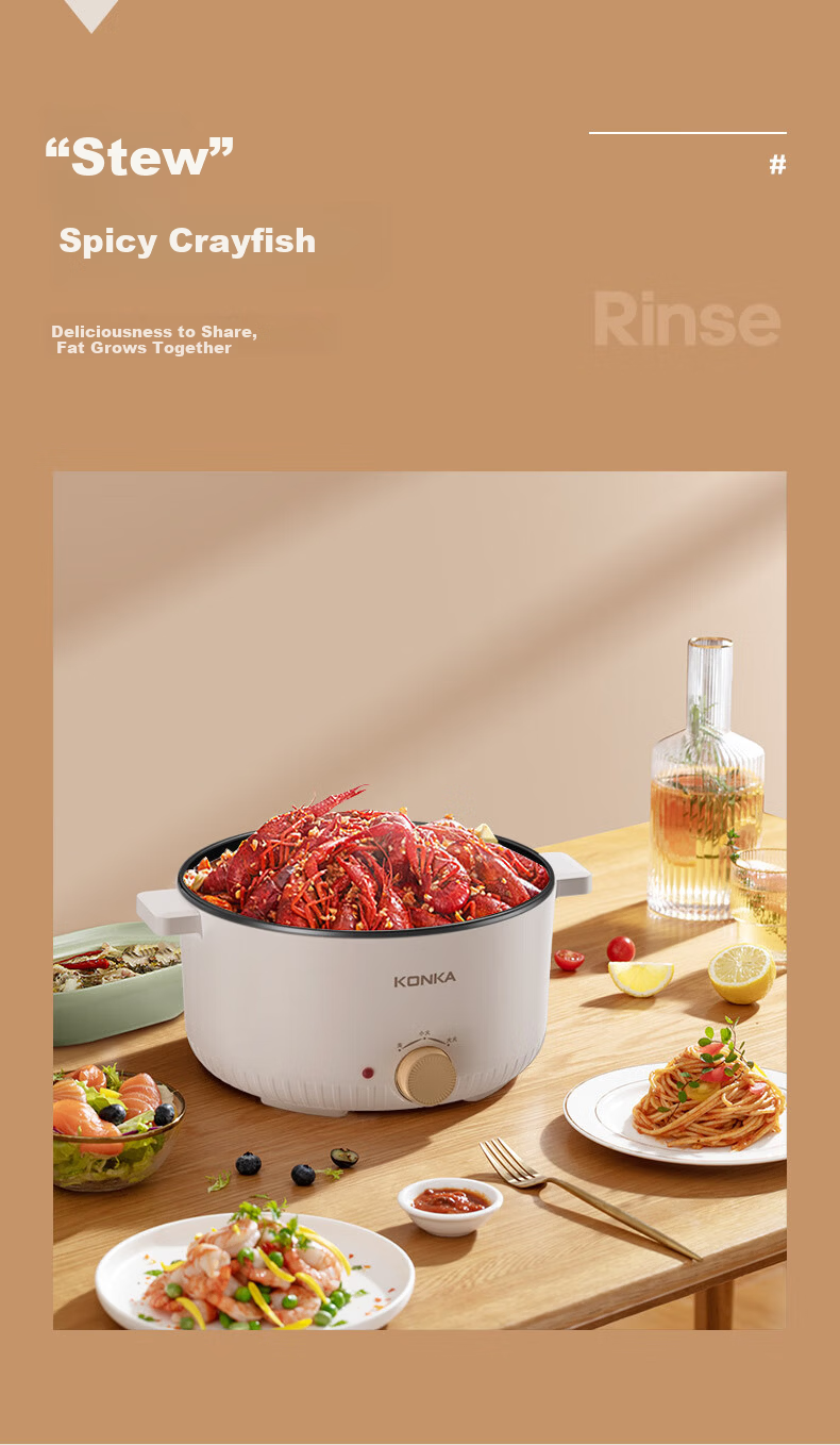 KONKA Electric Hot Pot 3.5L Multifunctional Household Electric Cooker Non-stick Hot Pot Dormitory Cooking Pot Noodle Cooker KZG-WHP3511 8