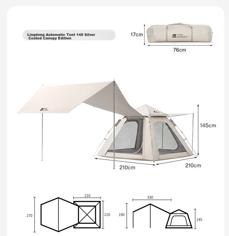 MOBIGARDEN Zero Motion Automatic Tent 155 Black Coating Edition Outdoor Camping Quick-Open Sunshade Tent NX25661030 Elegant Gray 11