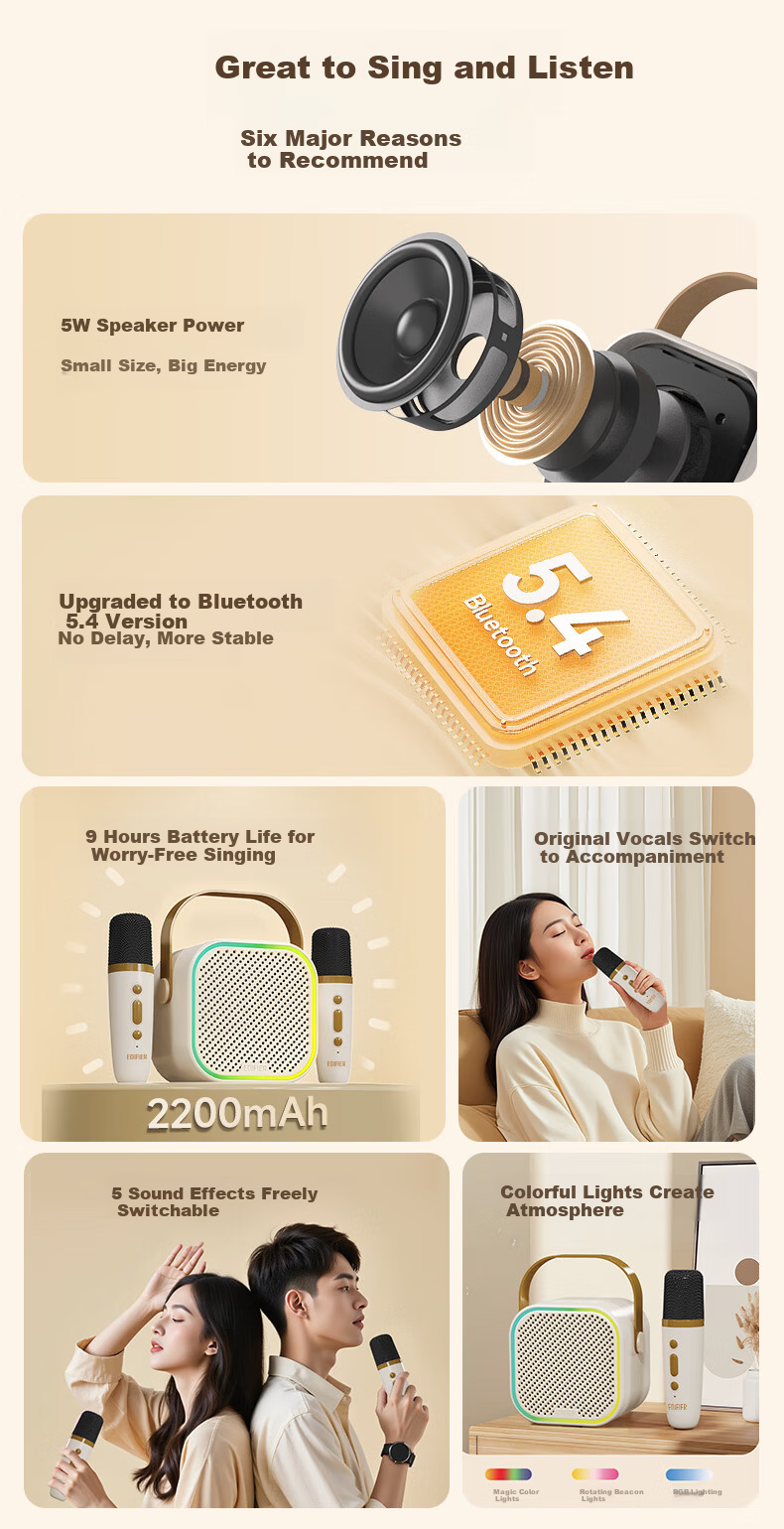 EDIFIER Q1 Dual Microphone Version Karaoke Speaker Home KTV Speaker Portable Karaoke Speaker Smart Singing Device Karaoke Set Dreamy Pink 2