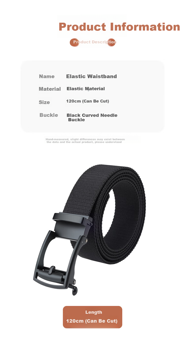Biyoumei Men's Belt Black Curved Pin Buckle Automatic Elastic Strap Business Casual Birthday Gift Leather Belt 3