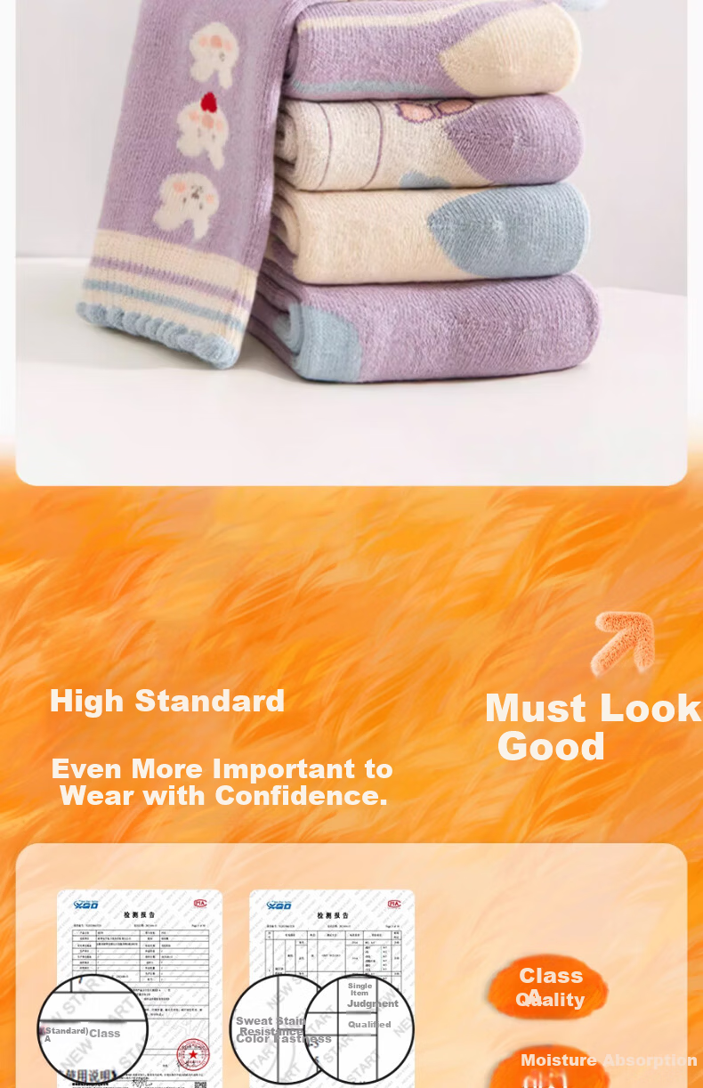 YUZHAOLIN 5 Pairs Girls' Autumn Winter Thickened Fleece Lined Mid-Calf Warm Socks for Children 3