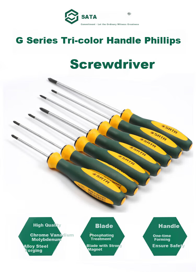 SATA G Series Dual-Color Handle Phillips Screwdriver, Cross-Head Screwdriver, 0x60MM, 63601 1