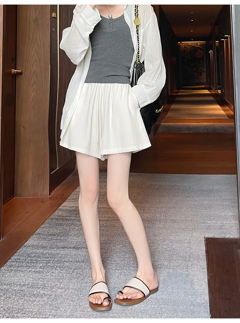 Langsha Women's Linen Summer Shorts High Waist Breathable Loose Casual Wide Leg Knee-Length Shorts 15