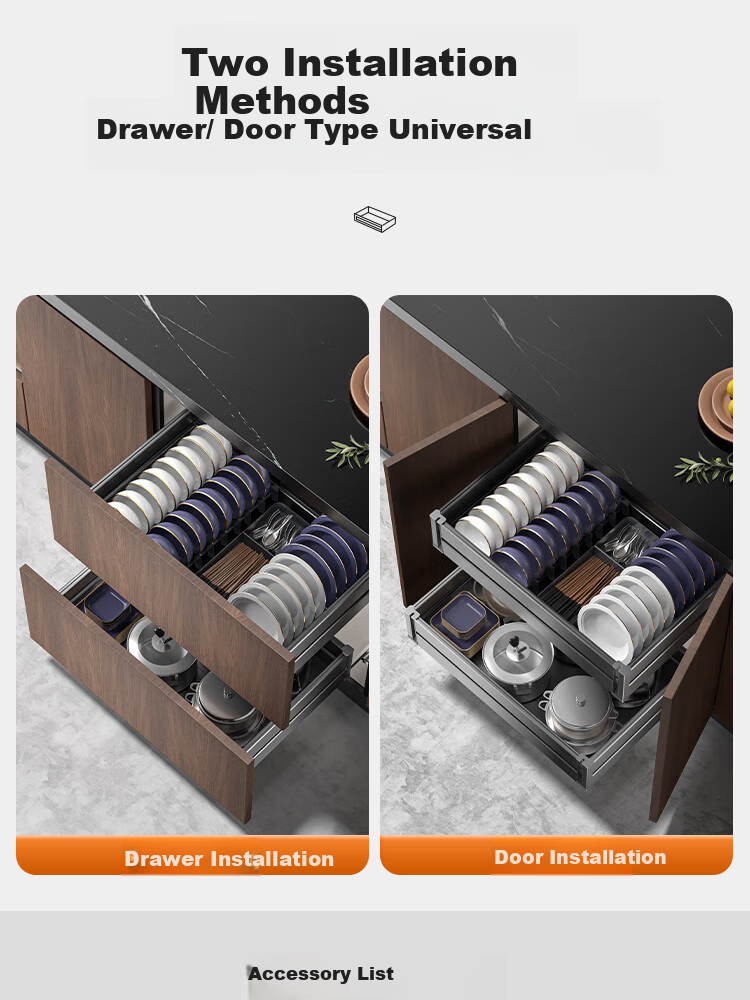 Sijimuge Pull-Out Double-Layer Aluminum Alloy Deepened and Heightened Kitchen Cabinet Drawer Basket Spice Rack 18
