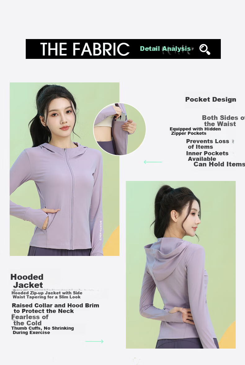Baisirun Four-Season Outdoor Running Sports Fitness Women's Quick-Dry Slim Yoga Long Sleeve Black Hooded Jacket Cardigan 15