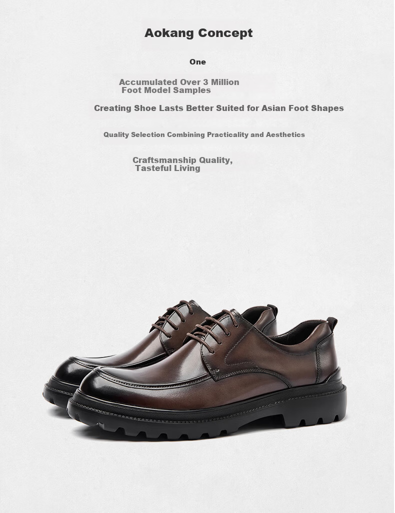 Aokang Men's 2025 Spring Autumn New Business Casual Leather Shoes Black Work Shoes Non-slip Thick Sole Derby Shoes MT 1