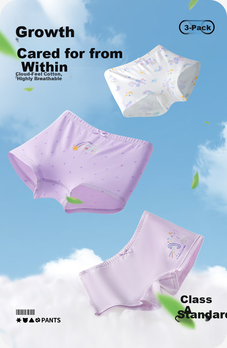 Inborn Girls' Cotton Boxer Briefs Children's Four-Point Underwear 10738 3-Pack Size 120 1