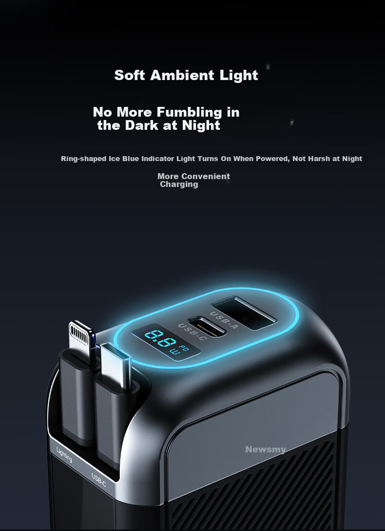 Newsmy Car Charger Super Fast Charging with Retractable Cable Multi-Function 3-in-1 Cigarette Lighter Adapter Car Charger 29