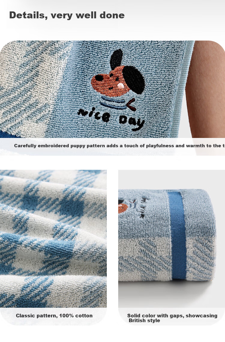 Sanli Pure Cotton Class A Towel Home Face Wash Cartoon Embroidery Bath Towel Soft Absorbent Blue Sports 13