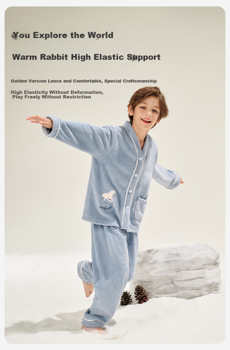YEEHOO Kids Autumn Winter Fleece Thickened Anti-Static Pajamas Homewear for Older Children Teen Boys and Girls 7