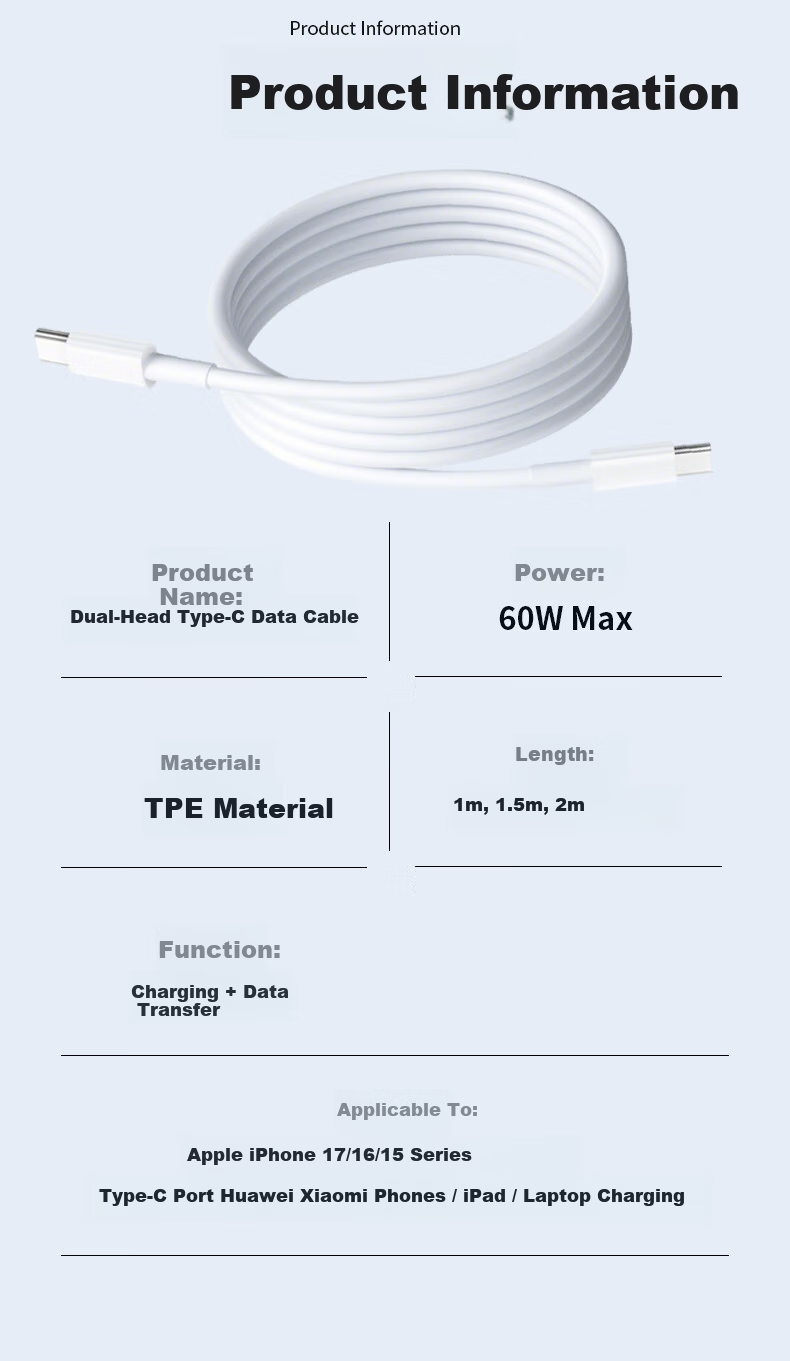 Zitai [2-Pack] Compatible with Apple iPhone 17/16/15 Data Cable PD 60W Fast Charging Type-C to C Charging Cable for iPad/MacBook Laptop Huawei 2m White 9