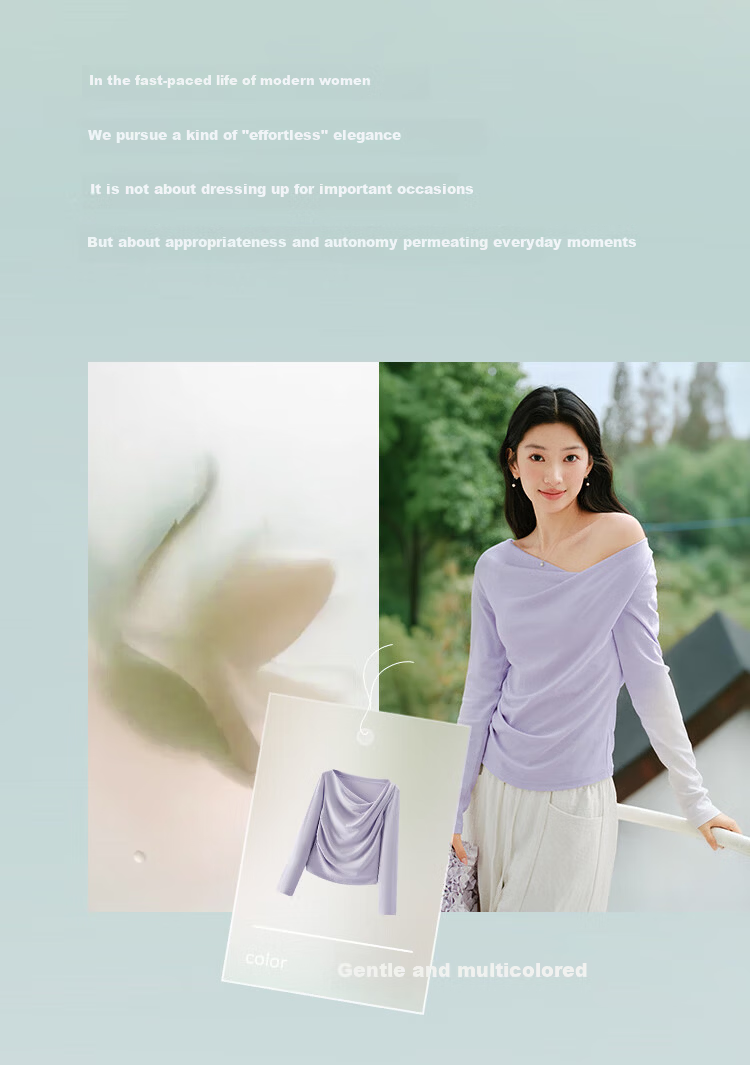 Semir Women's Spring Long Sleeve T-Shirt Short Asymmetric Off-Shoulder Slim Fit Top 2026 109126101001 3