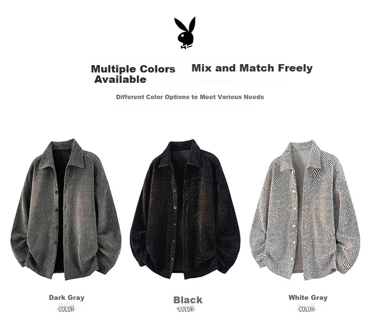 PLAYBOY Men's Spring Autumn Jacket Shirt High-End Textured Cardigan Casual Wear Dark Gray XL 4