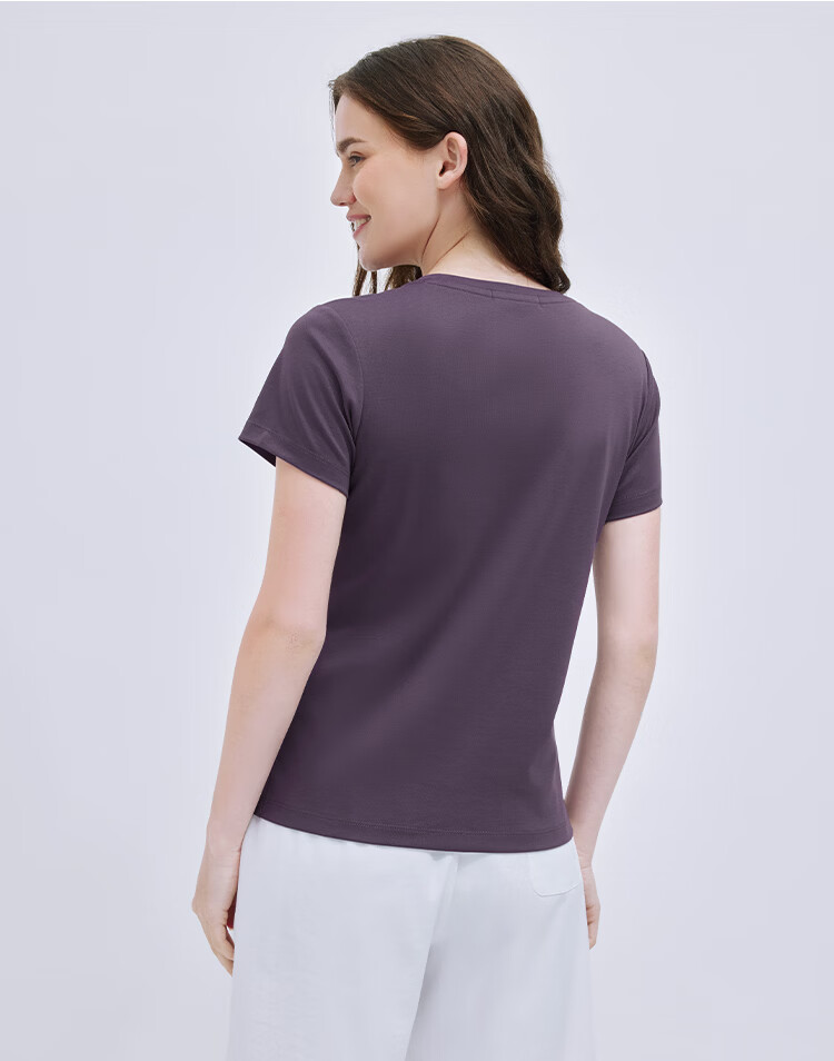ELLE ACTIVE Fashion Versatile Antibacterial Short Sleeve T-Shirt Women Slim Fit High Cotton Content Summer New Round Neck Top Navy Blue XL 15