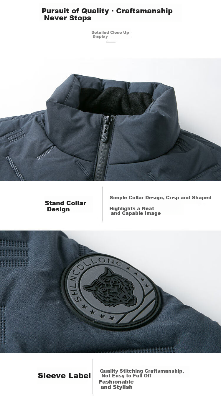 ROMON Men's Cotton Jacket Autumn Winter Business Casual Comfortable Stand Collar Cotton Coat Warm Outerwear 32207 Blue 4XL 23
