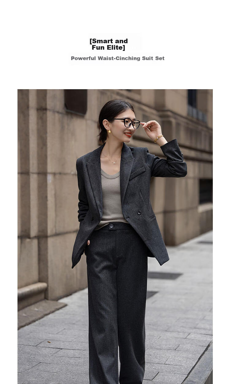 Demana Smart Elite Set Spring Autumn Notched Lapel Padded Shoulder Waist-Slimming Blazer and Slim Fit Trousers Women's Two-Piece Set 2