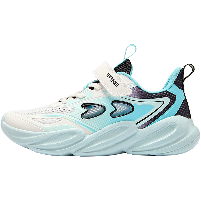 ERKE Kids Unisex Closed-Toe Sandals Children's Beach Frame Shoes Microcrystalline White/Fluorescent Cyan Blue/True Black Size 36