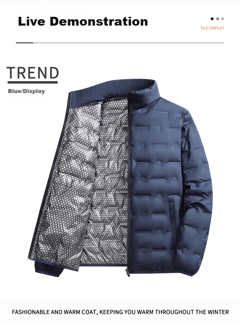 ROMON Men's Down Jacket Winter Trendy Casual Comfortable Warm Stand Collar Coat Black M 7918 12