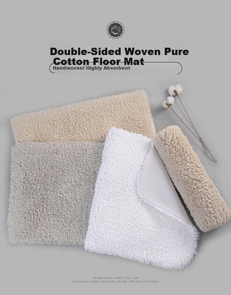 Faleju Bathroom Absorbent Thickened Pure Cotton Floor Mat Bedroom Entrance Mat Non-Slip Mat Hotel Floor Towel 40*60cm 3