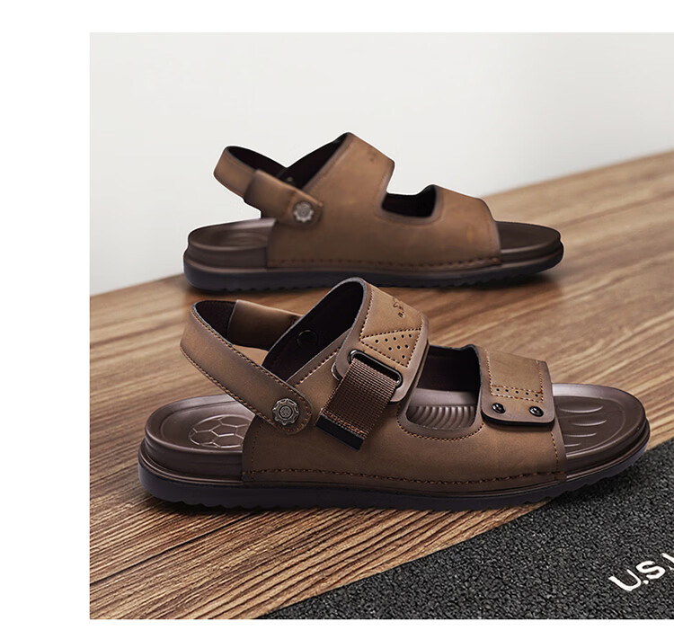 Bull Family Men's Leather Sandals Summer New Breathable Casual Comfortable Durable Beach Shoes Versatile Lightweight Two-Way Wear 18