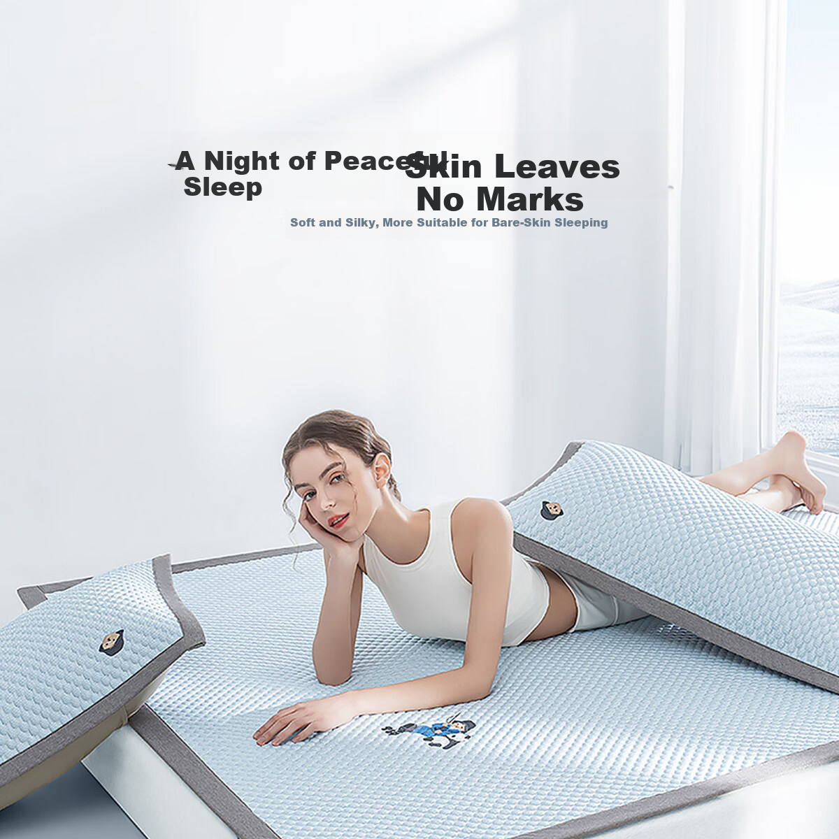 Teenie Weenie Bear Class A Ice Bean Cooling Mat Summer Cool Ice Silk Mat Washable Soft Air Conditioning Mat 150*200cm Gray 12