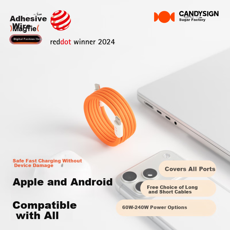 CANDYSIGN MagTie Magnetic Fast Charging Type-C Cable for iPhone 17, Android, iPad, MacBook, Car Charger Data Cable