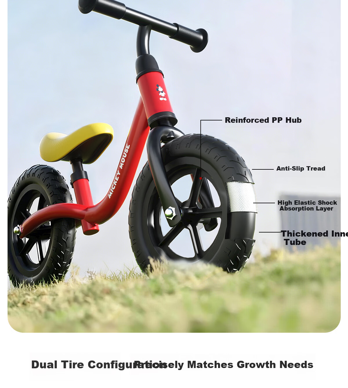 Disney Kids Balance Bike 12-inch Toddler Walker Scooter Toy for Ages 1-3-6 Years Birthday Gift 10