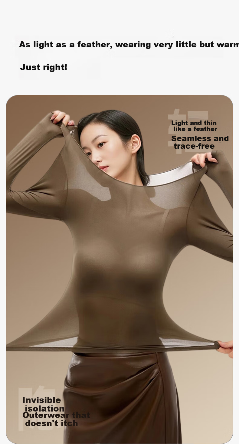 Herbal Essence Women's Autumn Thermal Underwear Set Ultra-Thin Hyaluronic Acid Skin-Enhancing Warm Base Layer Top and Bottom 10