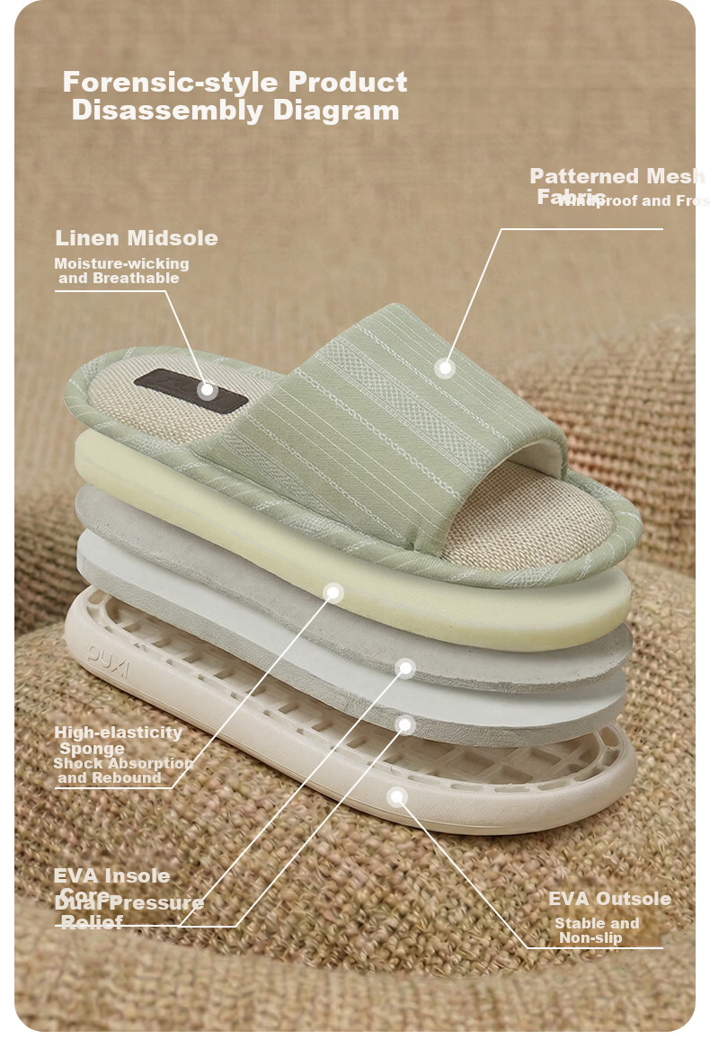 Puxiya Linen Slippers for Women 2026 New Indoor Home Non-Slip Odor-Resistant Cotton Linen Slippers Mint Green Size 39-40 3