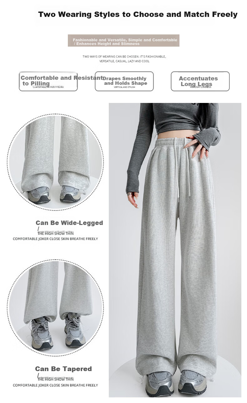 FitonTon Women's Casual Sports Pants 2026 Spring Autumn New High Waist Draped Straight Slim Versatile Sweatpants Wide Leg Trousers 4