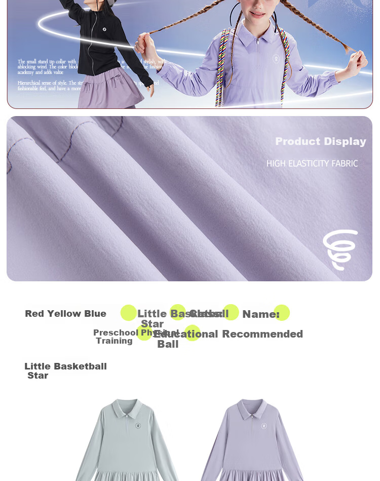 Onmygame Blokette Sporty Girls' High Elasticity Sun Protection Dress Spring Glacier Gray 140 13