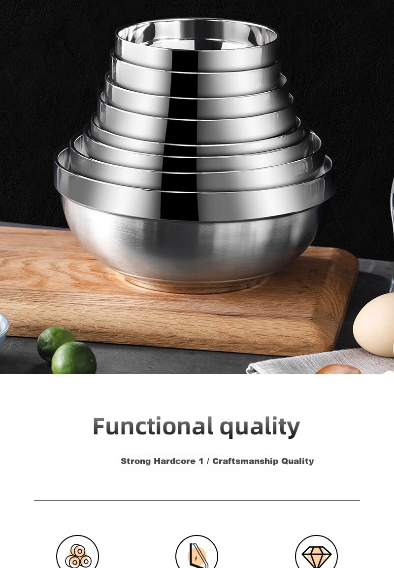 Shanyu Fu 304 Stainless Steel Bowl 12cm Double-Layer Thickened Insulated Soup and Rice Bowl Durable and Drop-Resistant Student Bowl 2