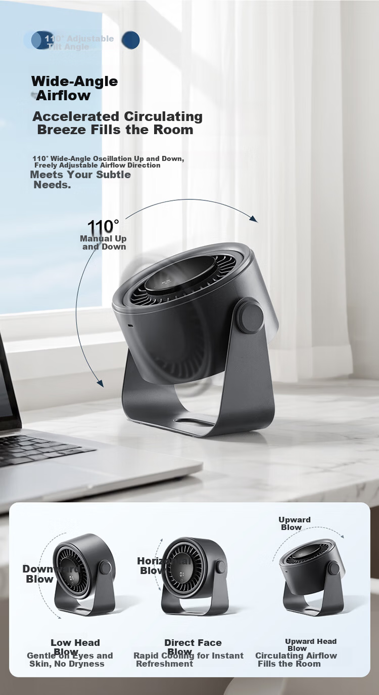 BULL Desktop Fan, Ultra-Quiet Air Circulator Fan, Small Fan for Office Desk, Cooling Device for College Dormitory, Wall-Mounted Electric Fan with 4000mAh Battery 13