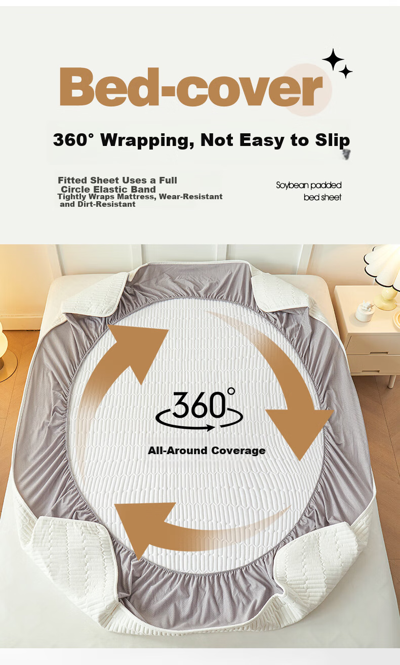 MUJI Class A Cotton Quilted Fitted Sheet Single Pure Cotton Mattress Protector Full Coverage Fitted Sheet 1.5x2m Bed 10